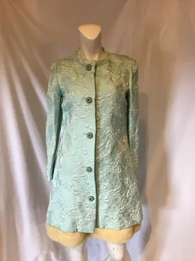 1960's Seafoam Green Silk Brocade Dinner Dress Ensemble size 2-4
