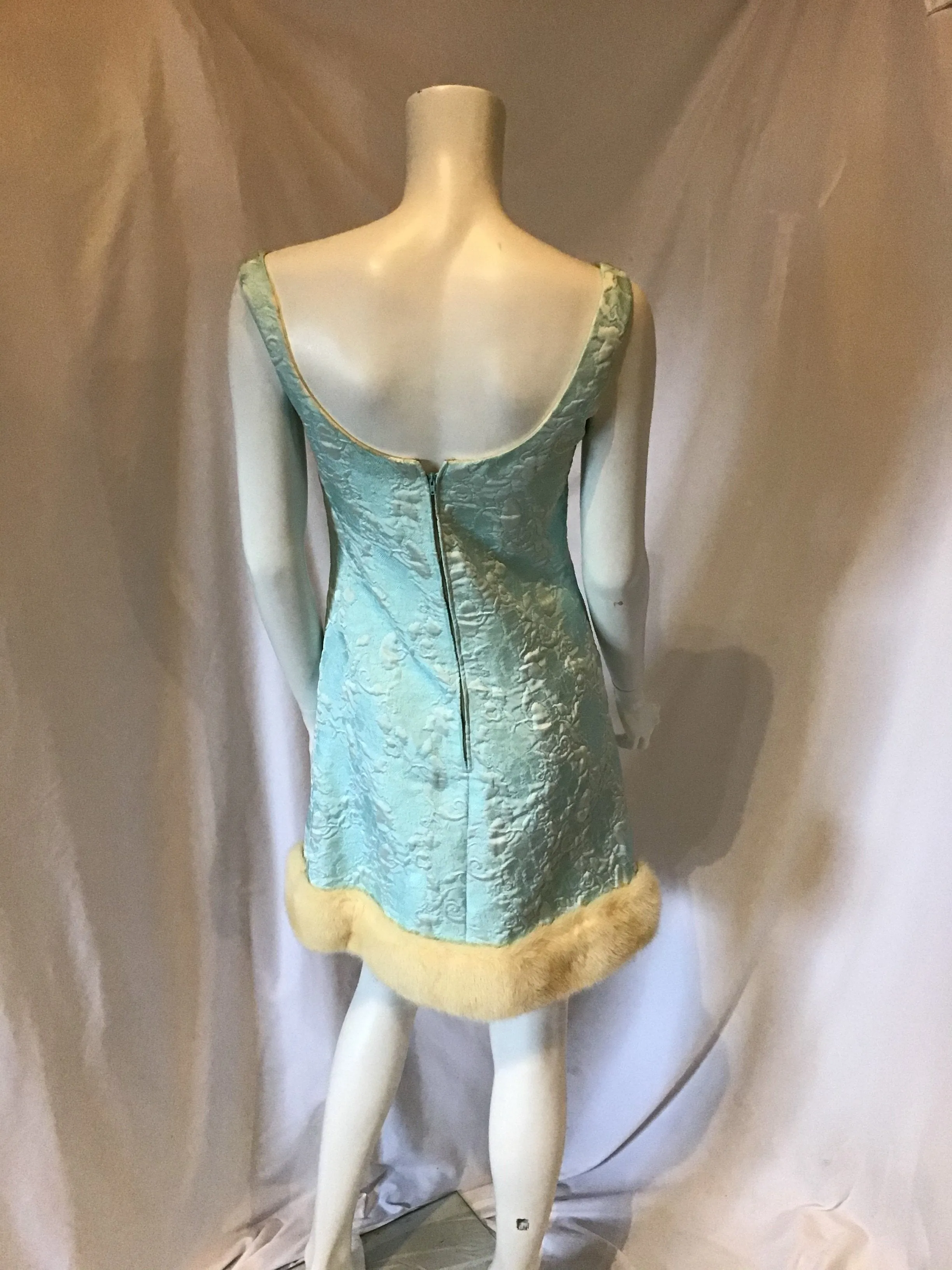 1960's Seafoam Green Silk Brocade Dinner Dress Ensemble size 2-4