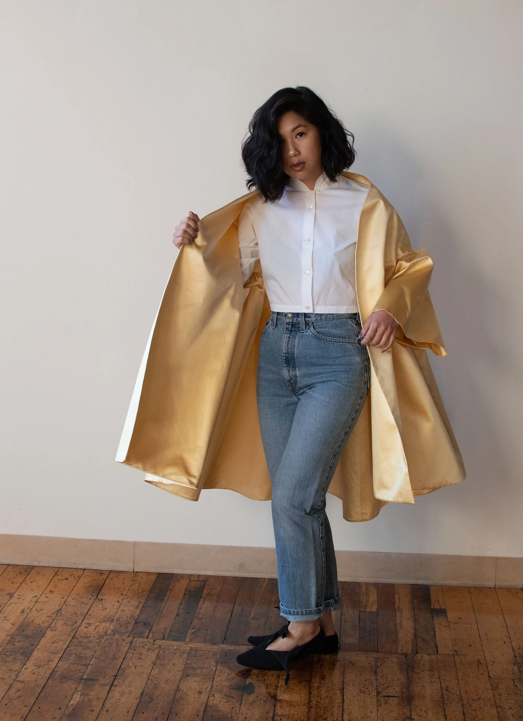 1990s Cream Silk Evening Coat