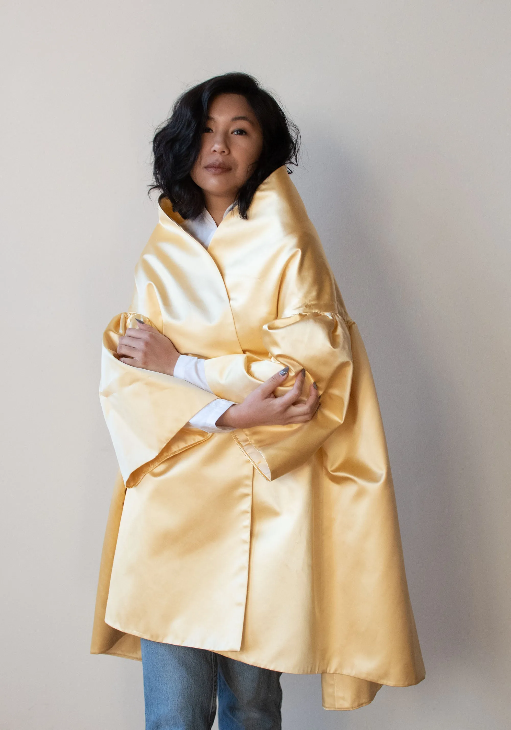 1990s Cream Silk Evening Coat