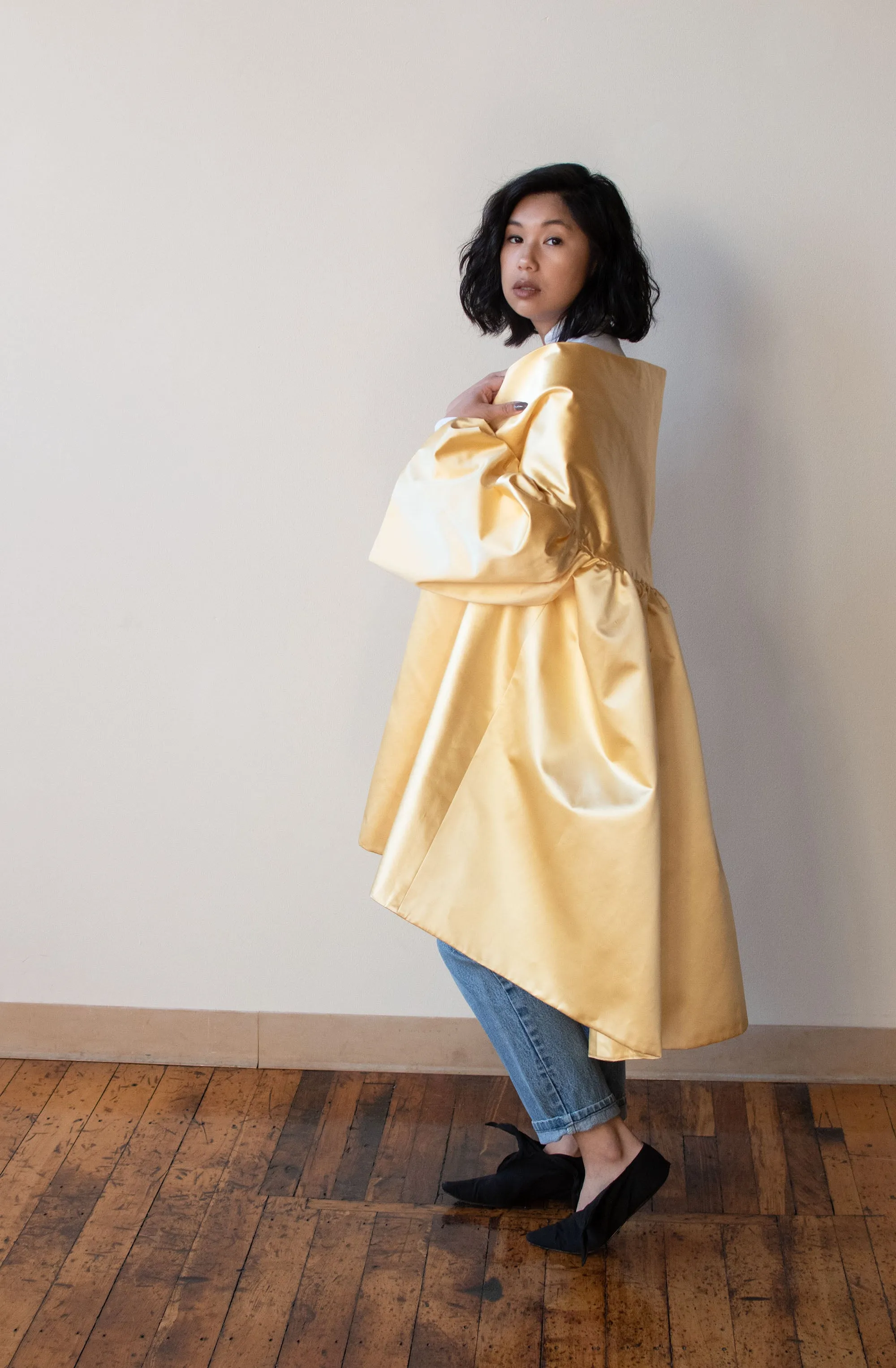 1990s Cream Silk Evening Coat