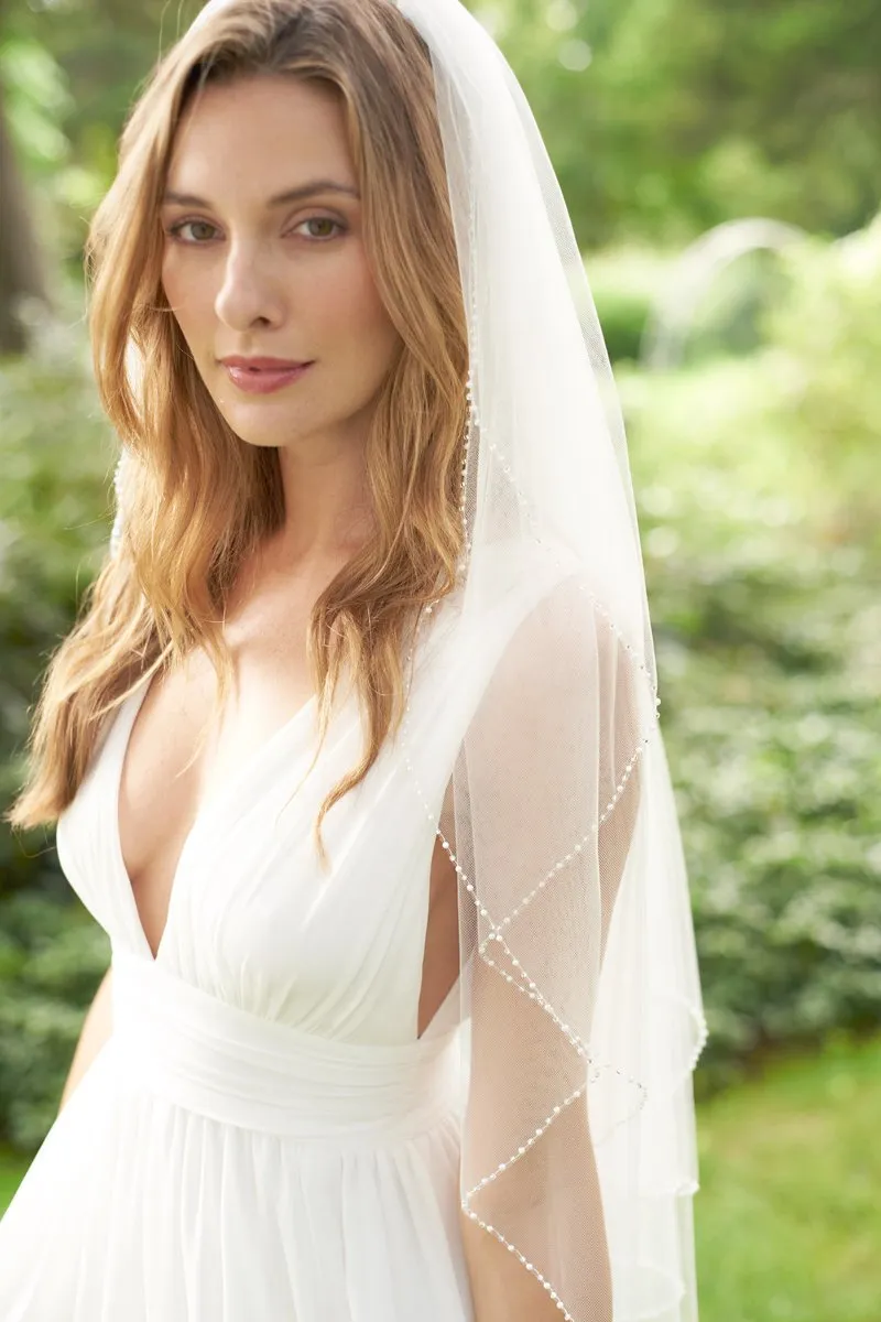 2 Layer Simple Pearl Edge Bridal Veil