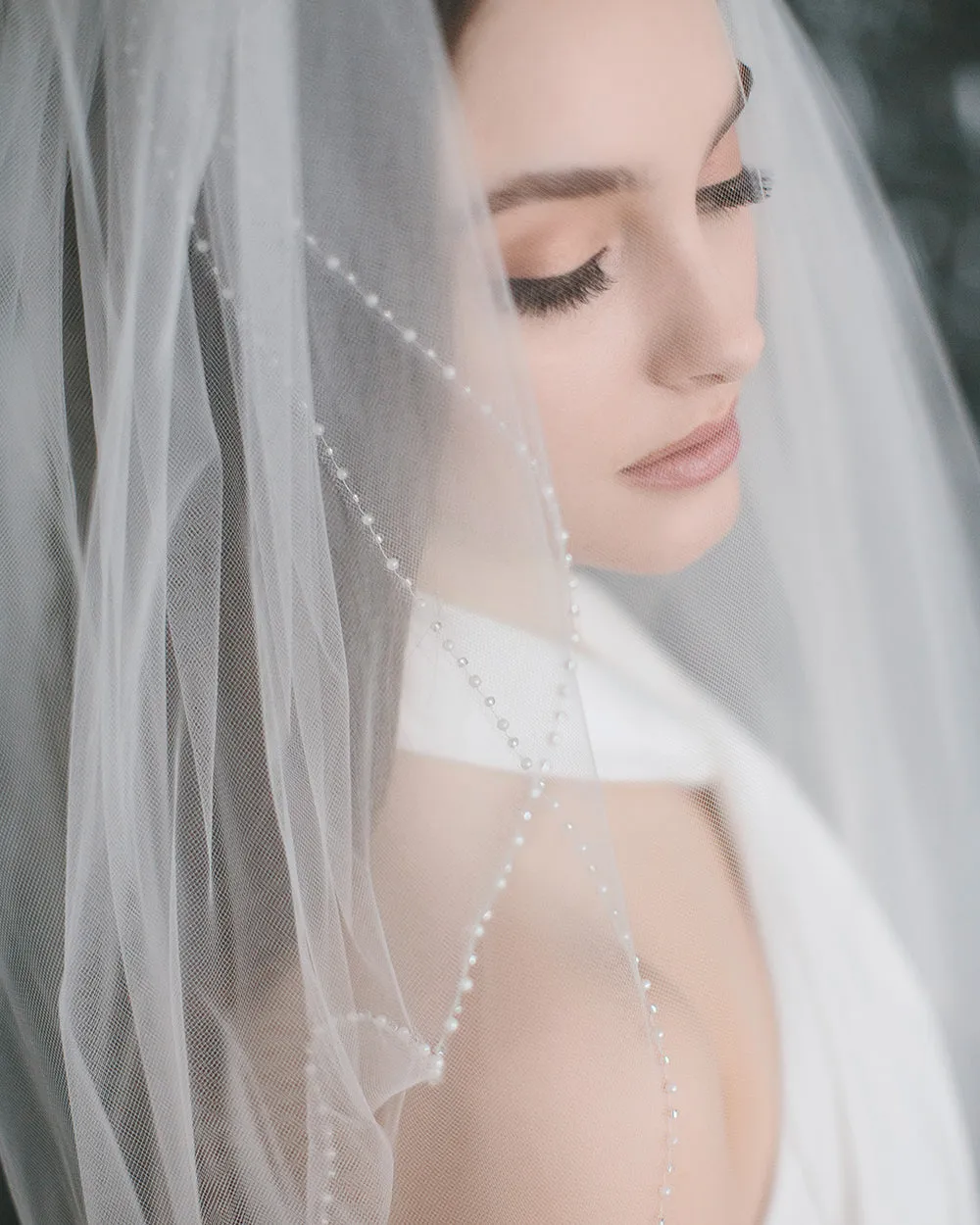 2 Layer Simple Pearl Edge Bridal Veil