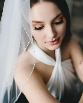 2 Layer Simple Pearl Edge Bridal Veil