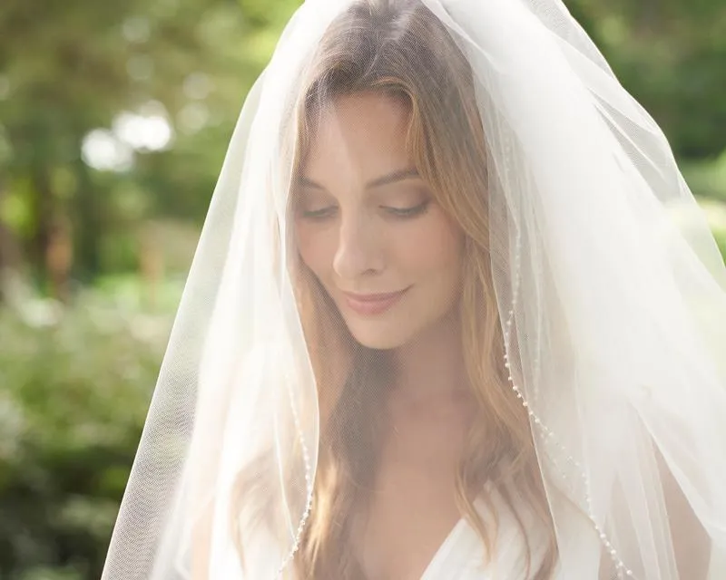 2 Layer Simple Pearl Edge Bridal Veil