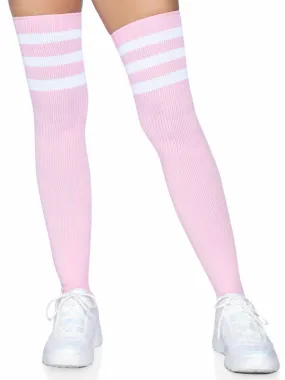 3 Stripes Athletic Ribbed Thigh Highs - One Size - - One Size - Light Pink
