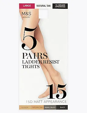 5 Pack 15 Denier Ladder Resist Matt Tights