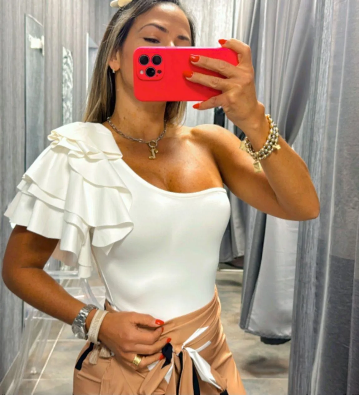 5083 One shoulder ruffle bodysuit