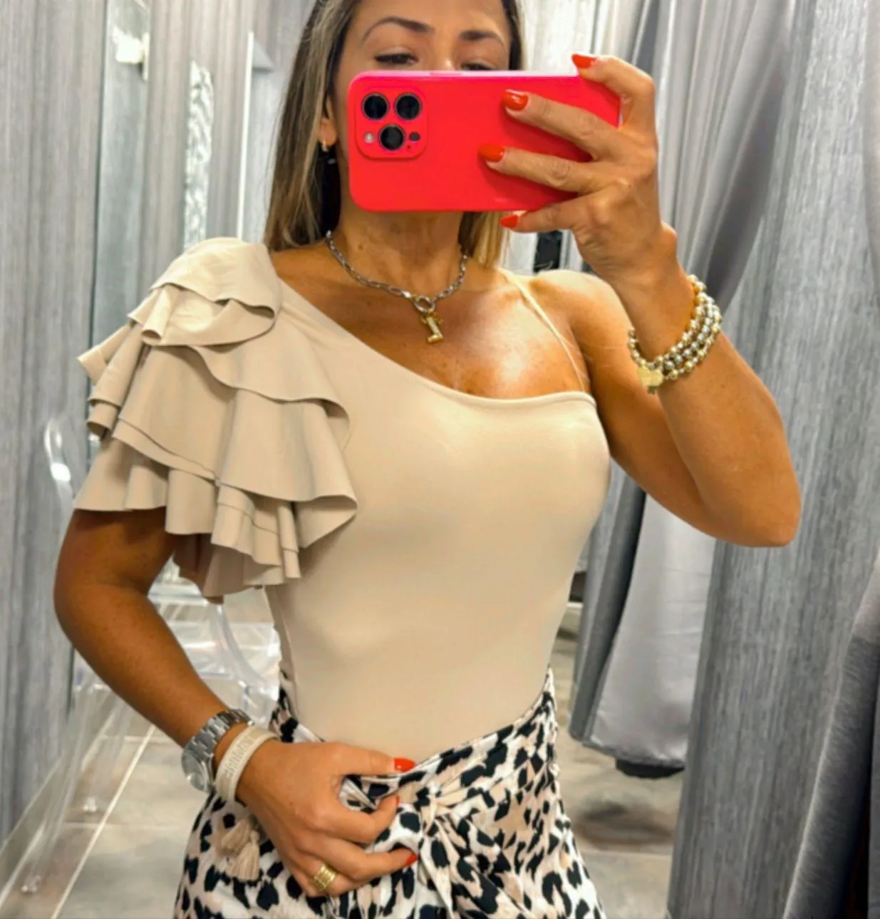 5083 One shoulder ruffle bodysuit