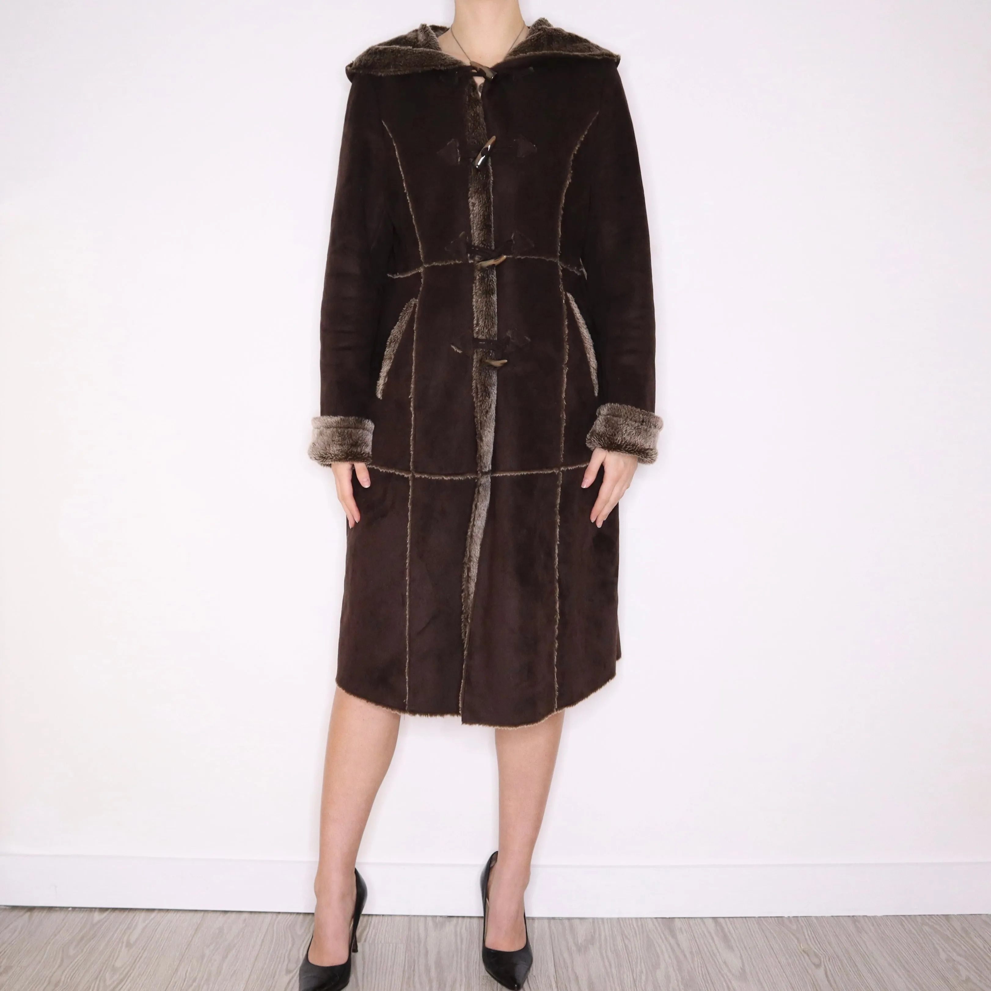 90s Brown Faux Fur Coat (L)
