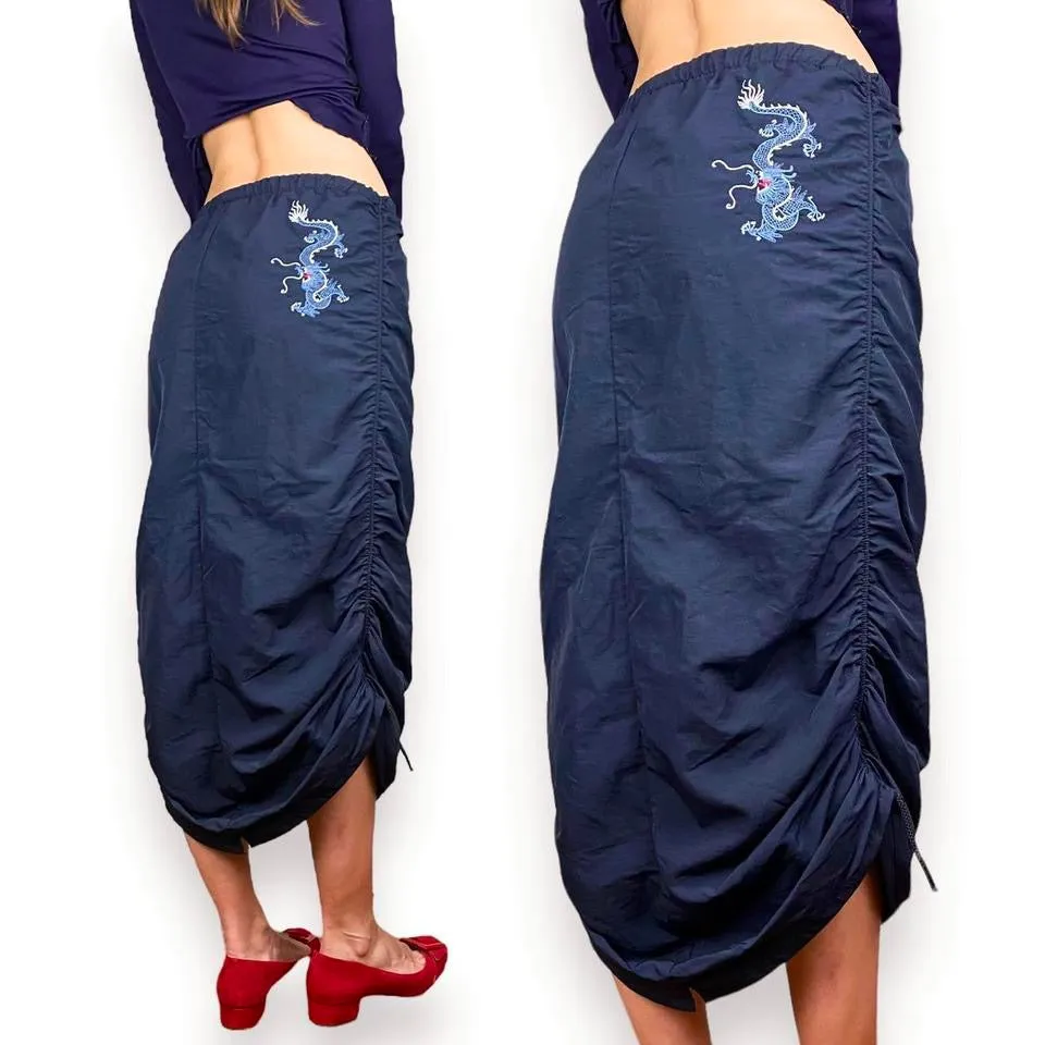 90s Dragon Embroidered Parachute Skirt (S)
