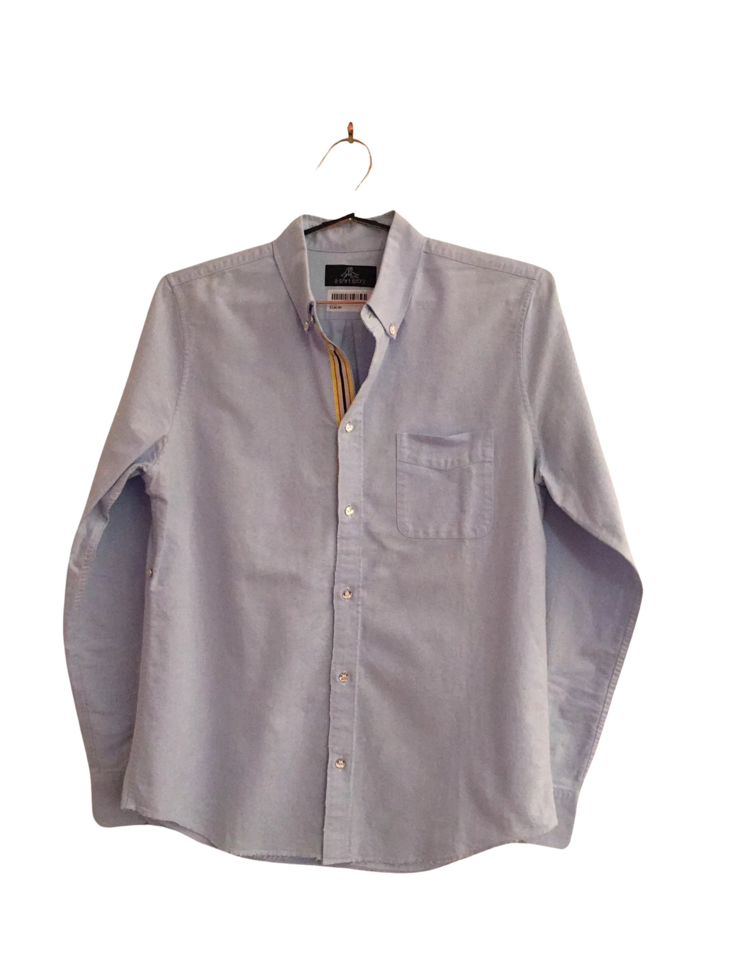 A Shirt Story: Light Blue Button Down with Yellow Red and Blue Striped Ribbon