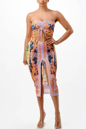 Adjustable Ruching Midi Skirt Set