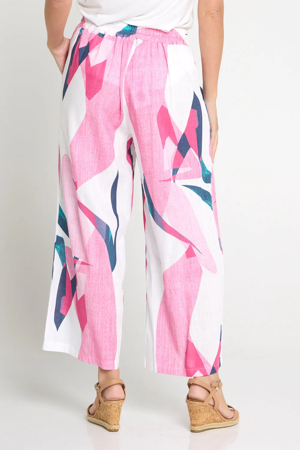 Aiko Linen Pants - Teal/Flamingo Pink Swirl