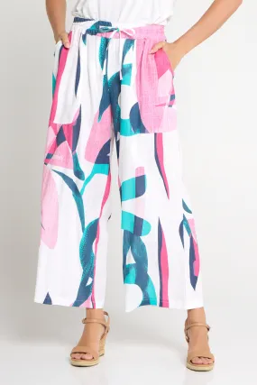 Aiko Linen Pants - Teal/Flamingo Pink Swirl