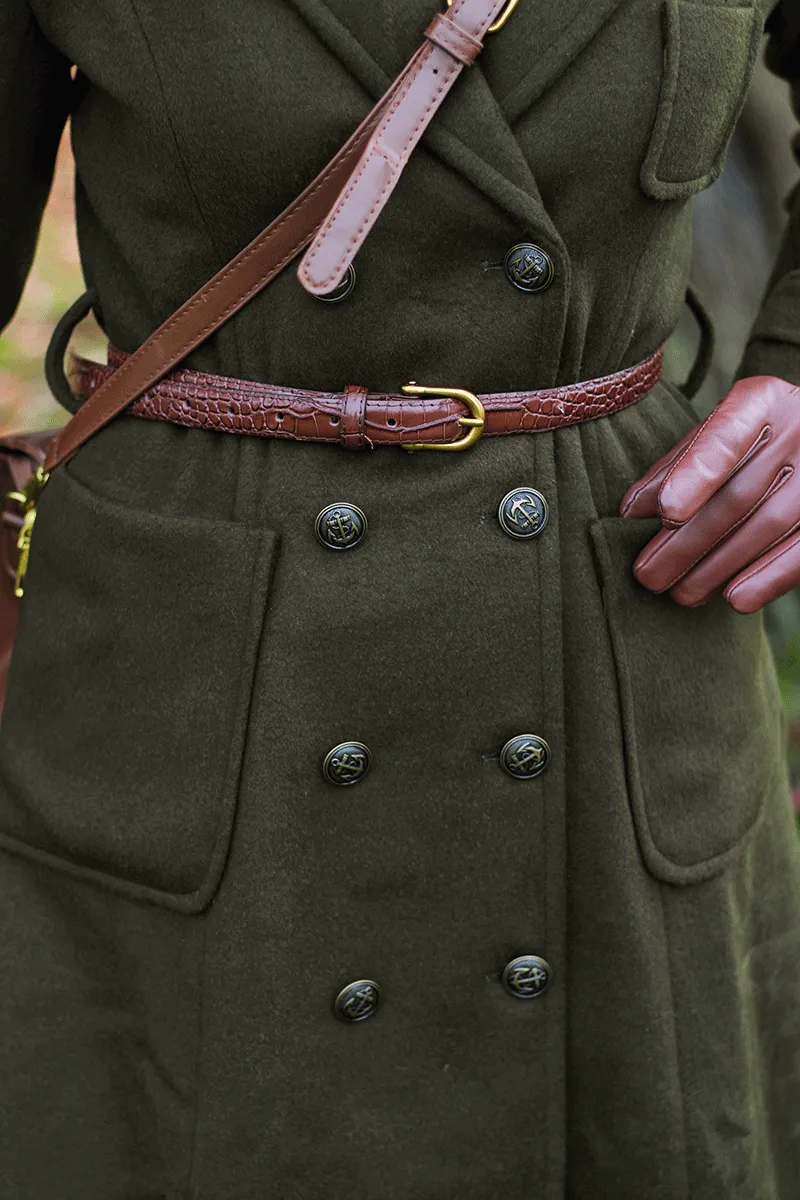 Army Green Wool Military Coat Women C3766