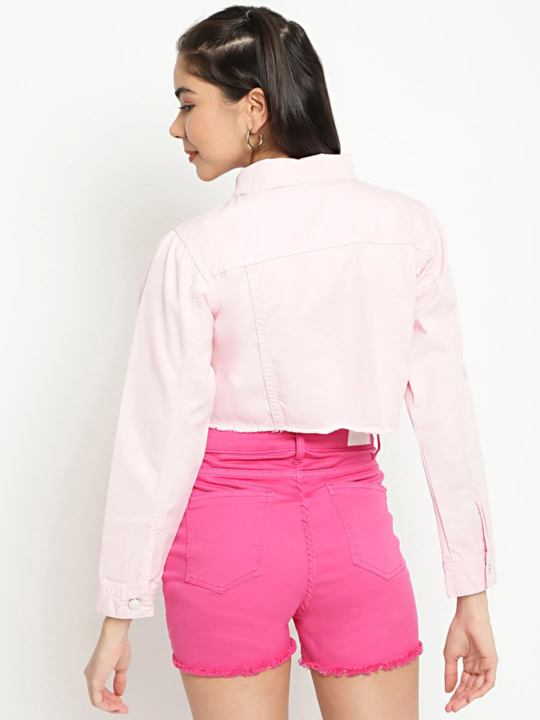 Baby Pink Cropped Denim Jacket