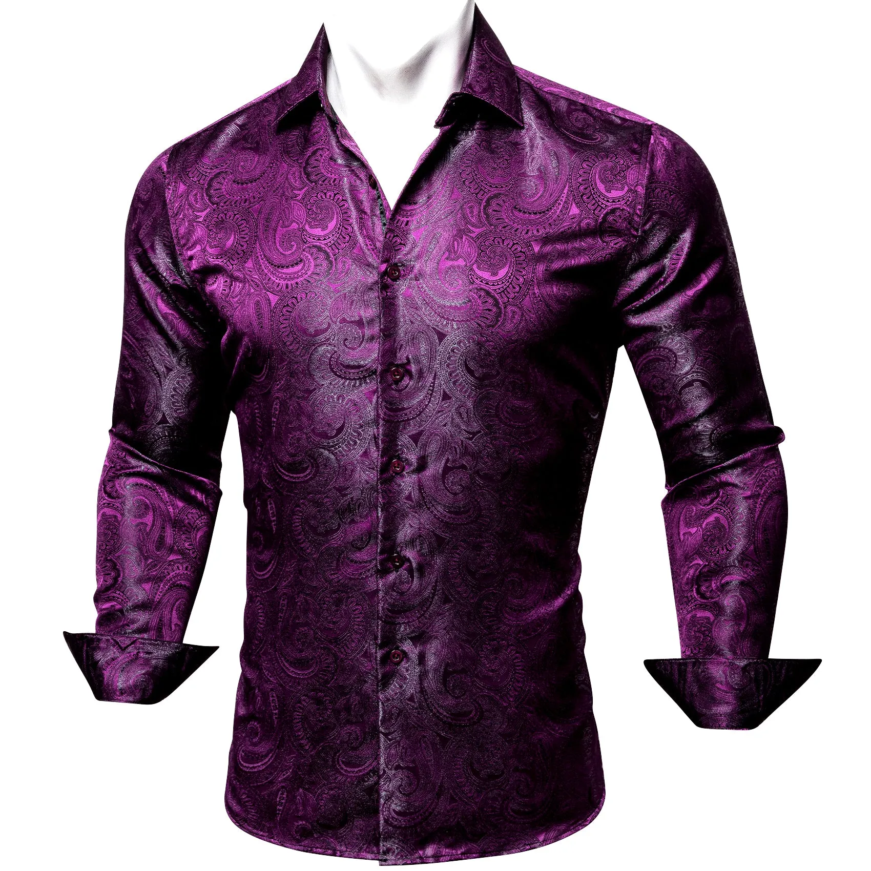 Barry Wang Violet Dark Purple Paisley Silk Men's Patterned Dress Shirt