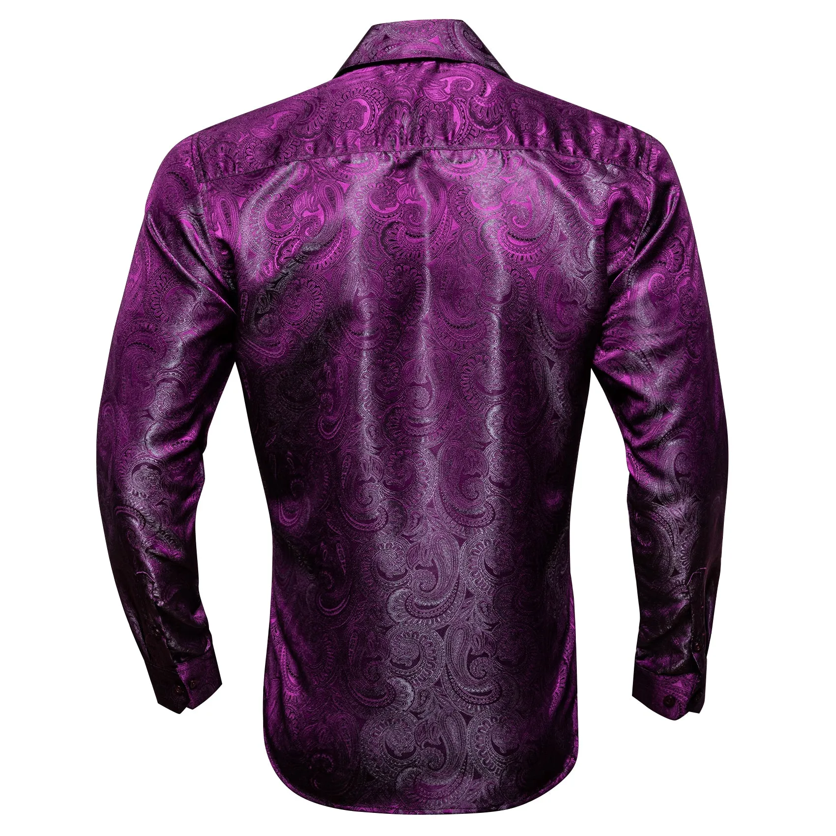 Barry Wang Violet Dark Purple Paisley Silk Men's Patterned Dress Shirt