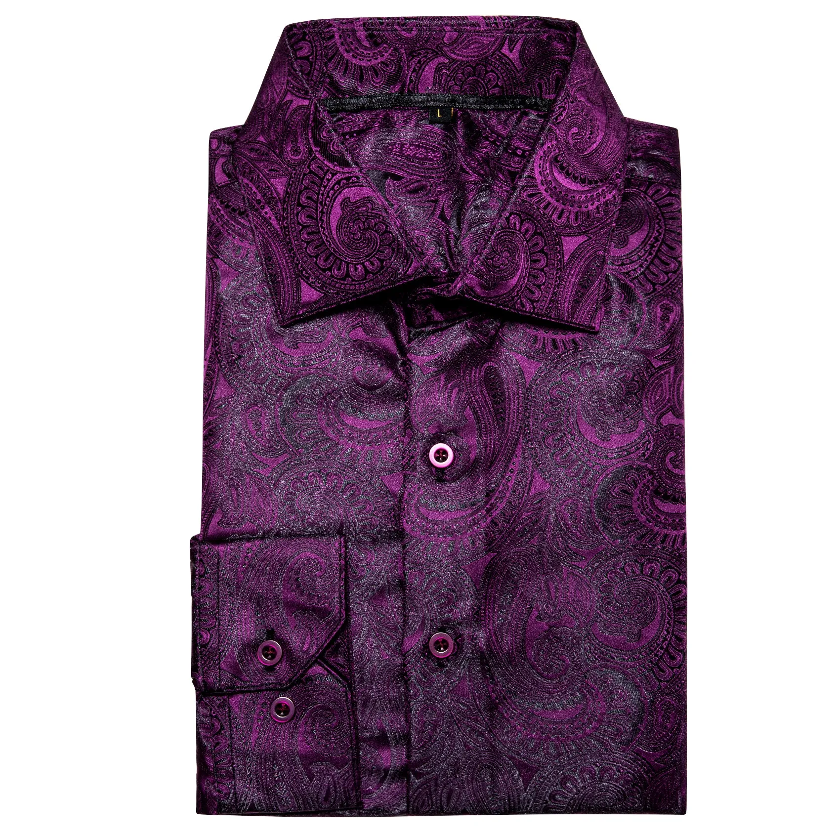 Barry Wang Violet Dark Purple Paisley Silk Men's Patterned Dress Shirt