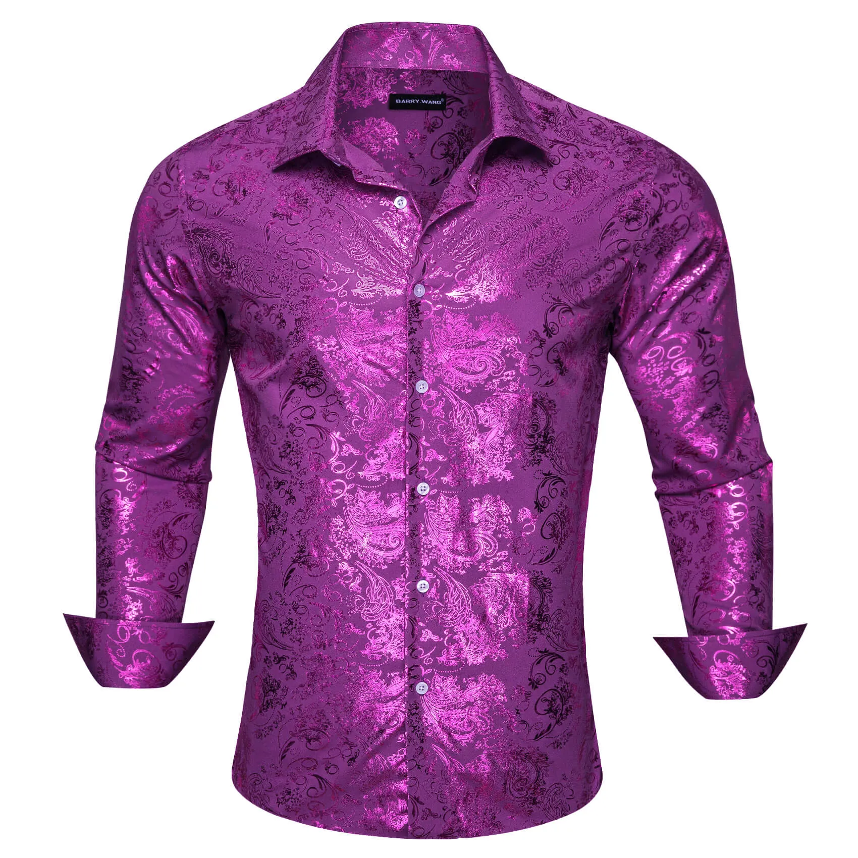 Barry.wang Men's Shirt Orchid Purple Bronzing Jacquard Floral Silk Shirt