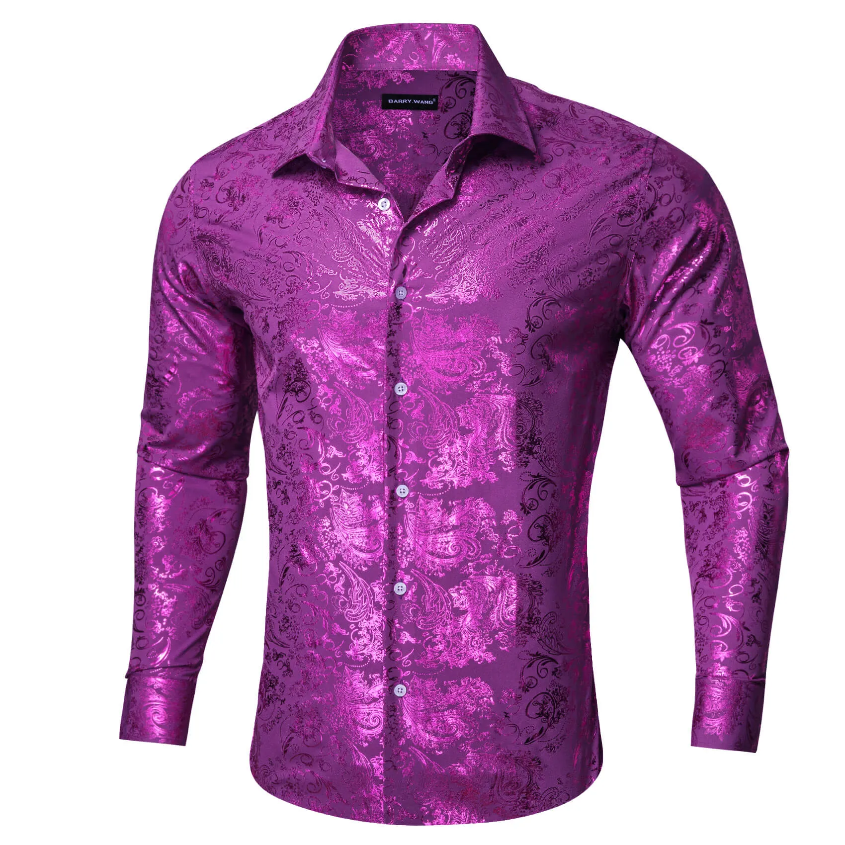 Barry.wang Men's Shirt Orchid Purple Bronzing Jacquard Floral Silk Shirt