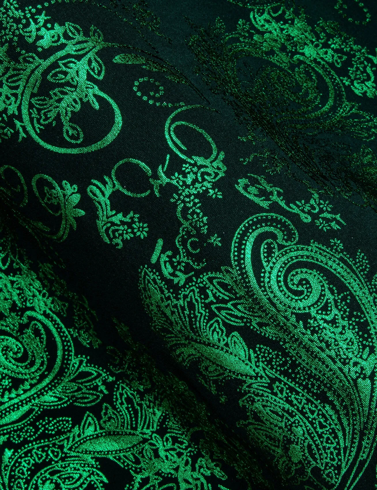 Barry.wang Men's Shirt Silk Emerald Green Bronzing Floral Jacquard Shirt