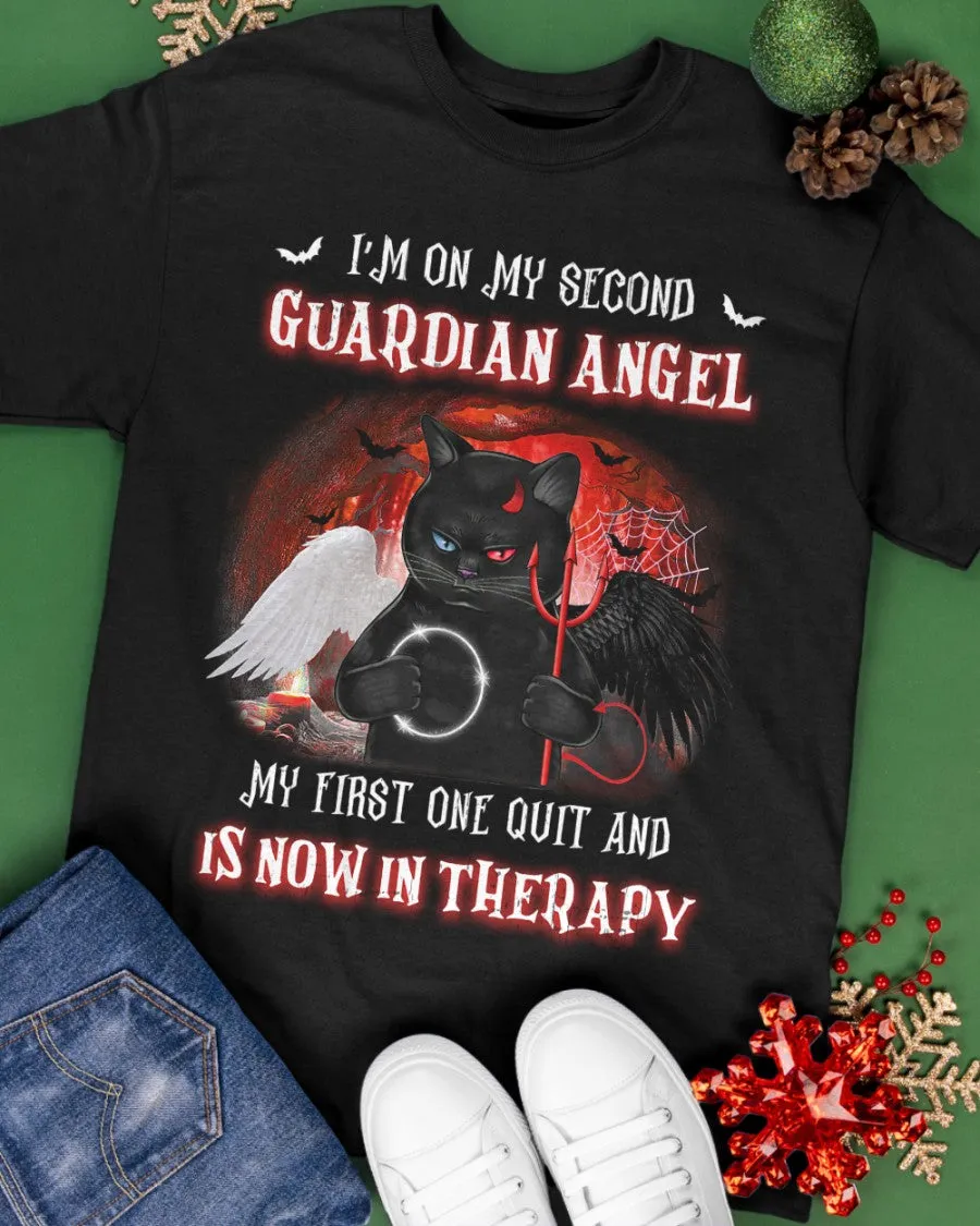 Black Cat I'm On My Second Guardian Angel Classic T-Shirt Halloween Costume Black Cat Shirt