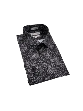 Black Grey Men's Fashion Design Paisley Dress Shirts Long Sleeves By Avanti Uomo