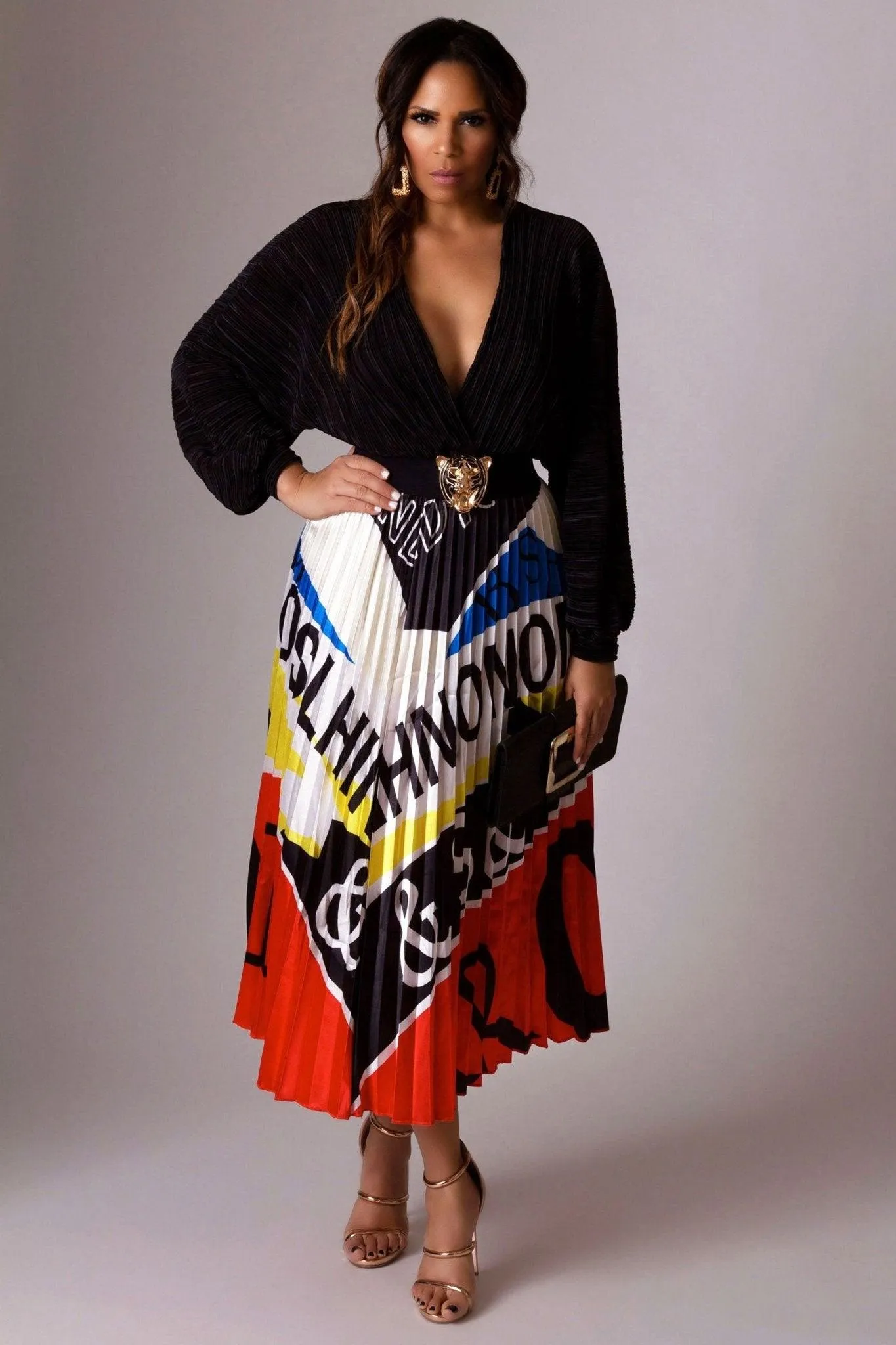 Blare Multi-Color Print Pleated Skirt