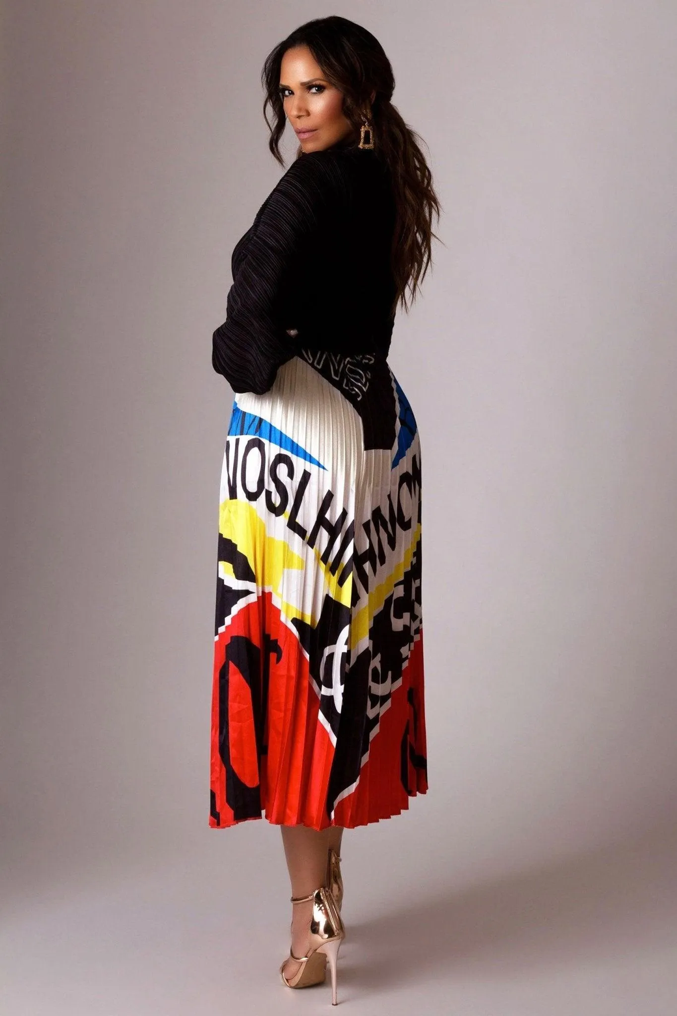 Blare Multi-Color Print Pleated Skirt