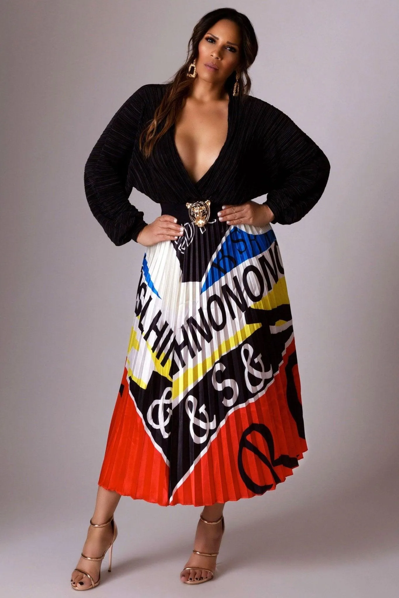 Blare Multi-Color Print Pleated Skirt