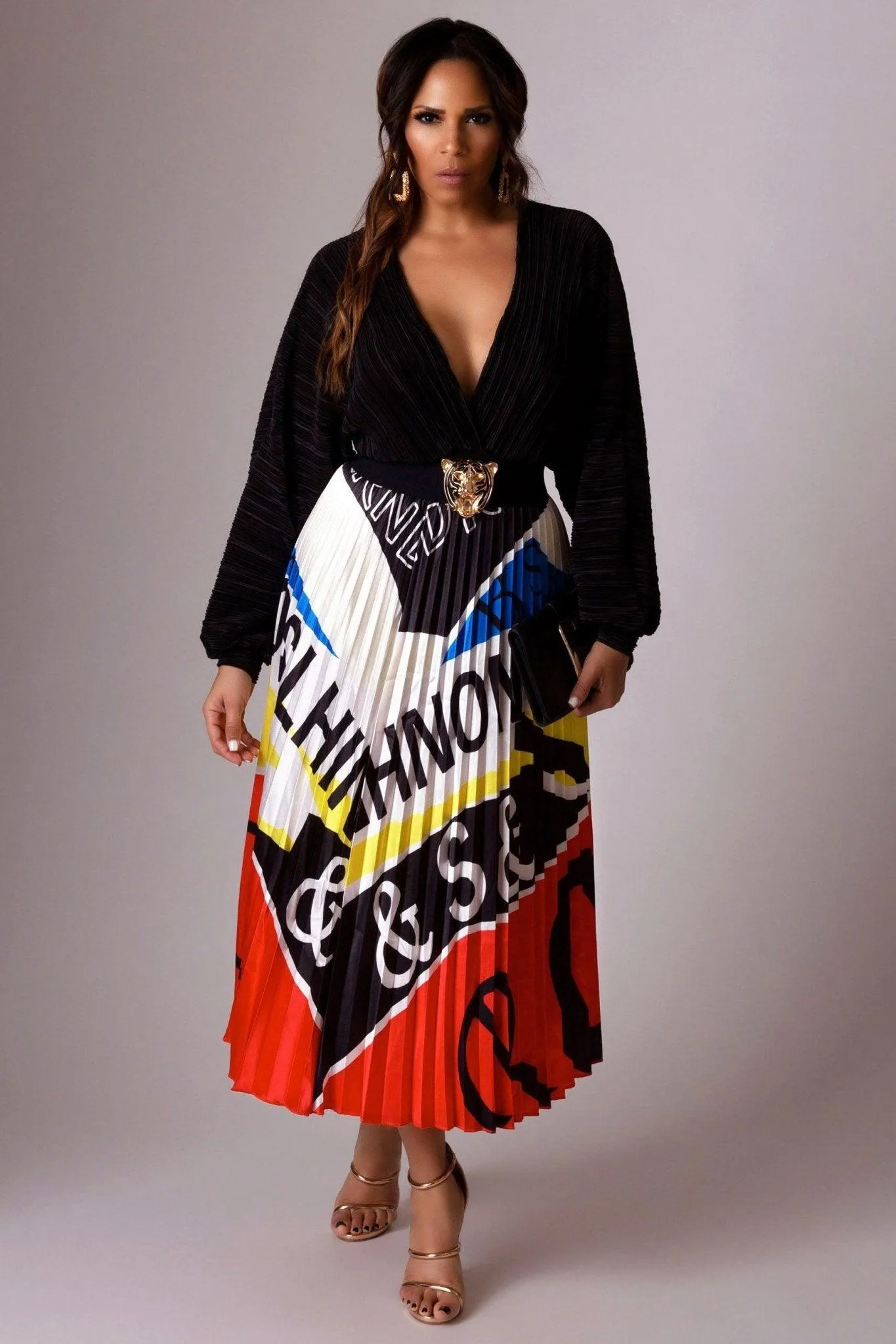 Blare Multi-Color Print Pleated Skirt