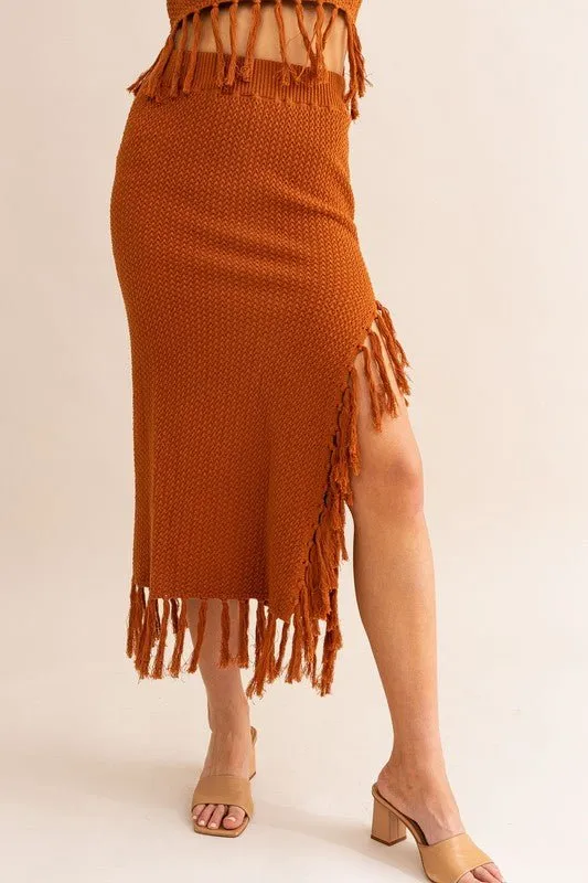 Brown Tassle Detail Sweater Midi Skirt