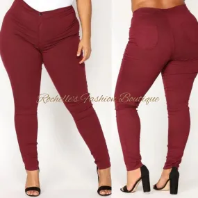 Burgundy High Rise Basic Skinny Plus Jeans