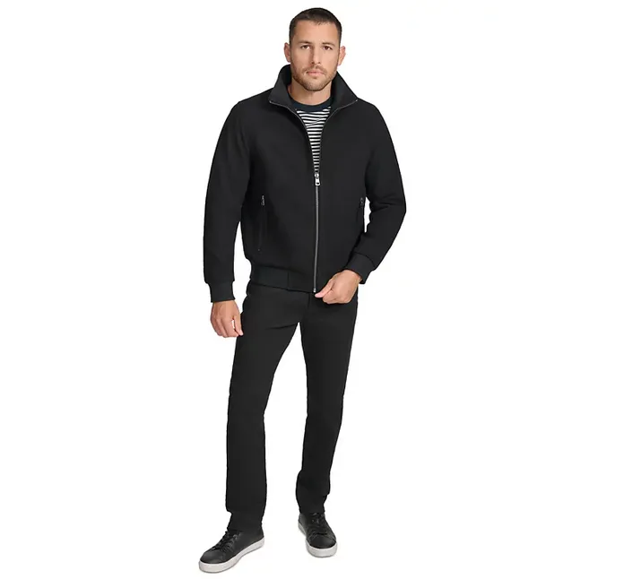 Calvin Klein Men's Wool Bomber Jacket With Knit Trim Black 2XL
