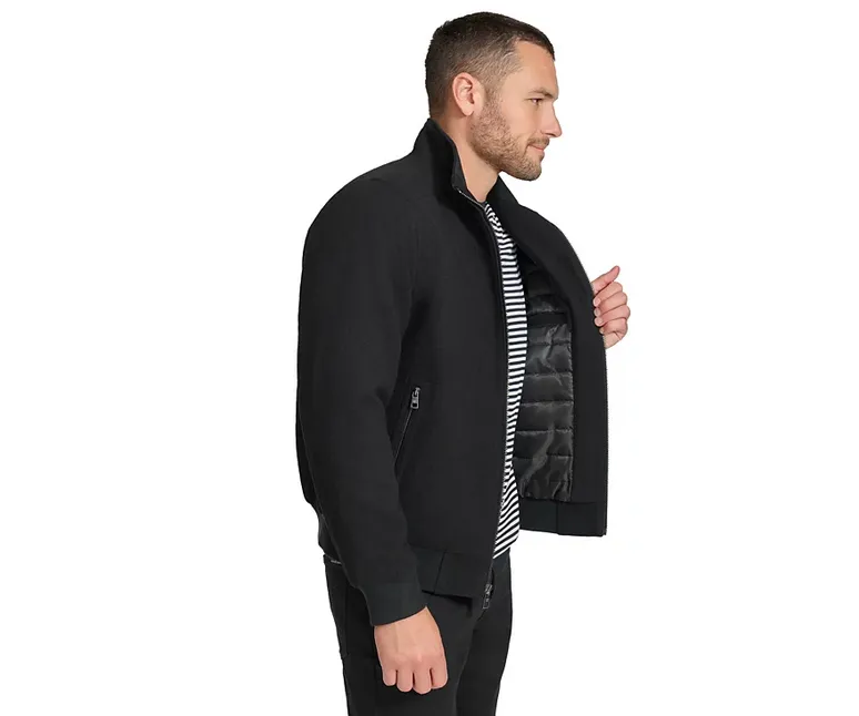 Calvin Klein Men's Wool Bomber Jacket With Knit Trim Black 2XL