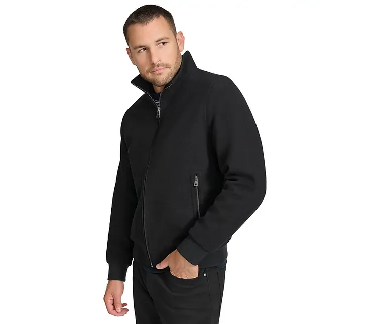 Calvin Klein Men's Wool Bomber Jacket With Knit Trim Black 2XL