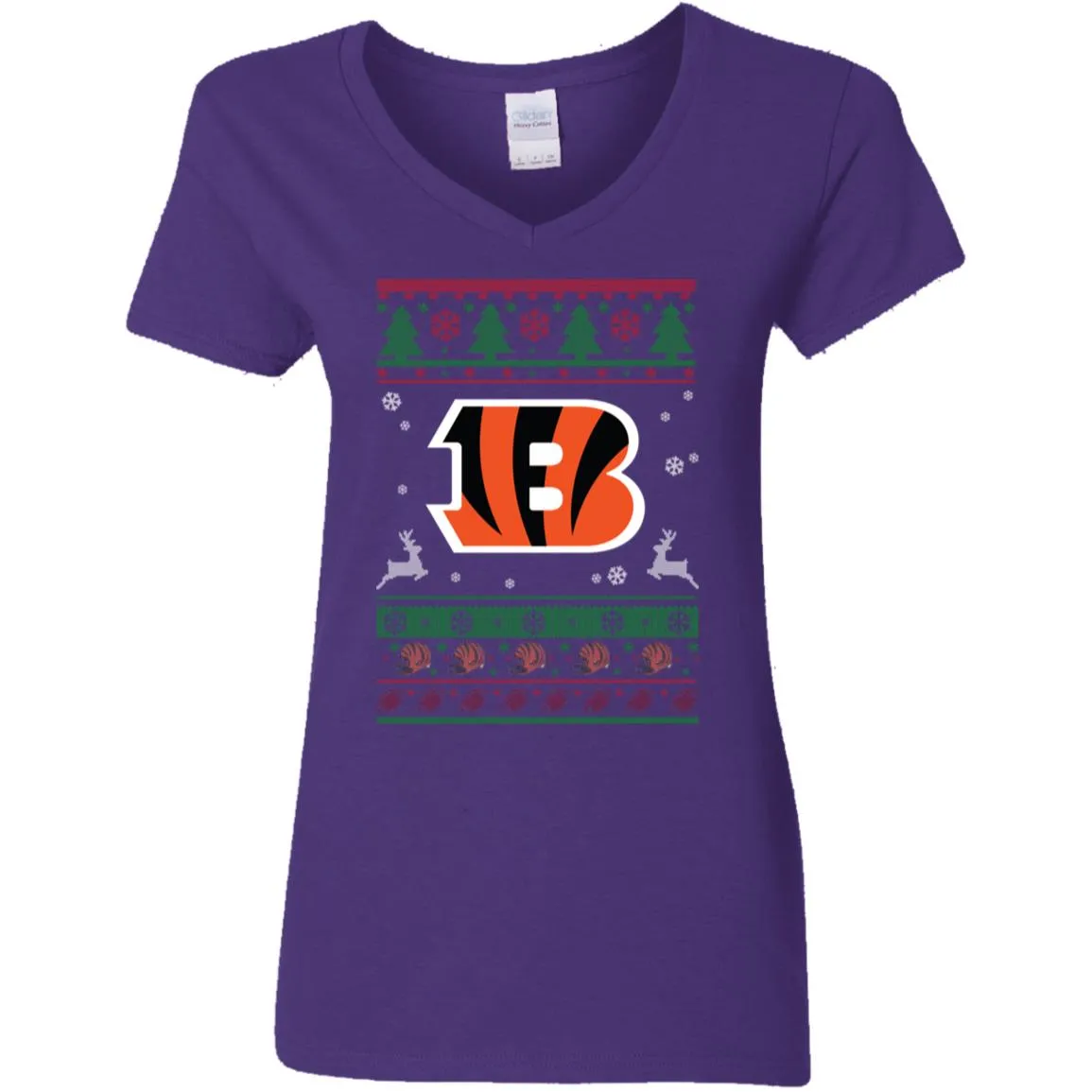 Cincinnati Bengals Logo Football Teams Ugly Christmas Sweater Women V-Neck T-Shirt