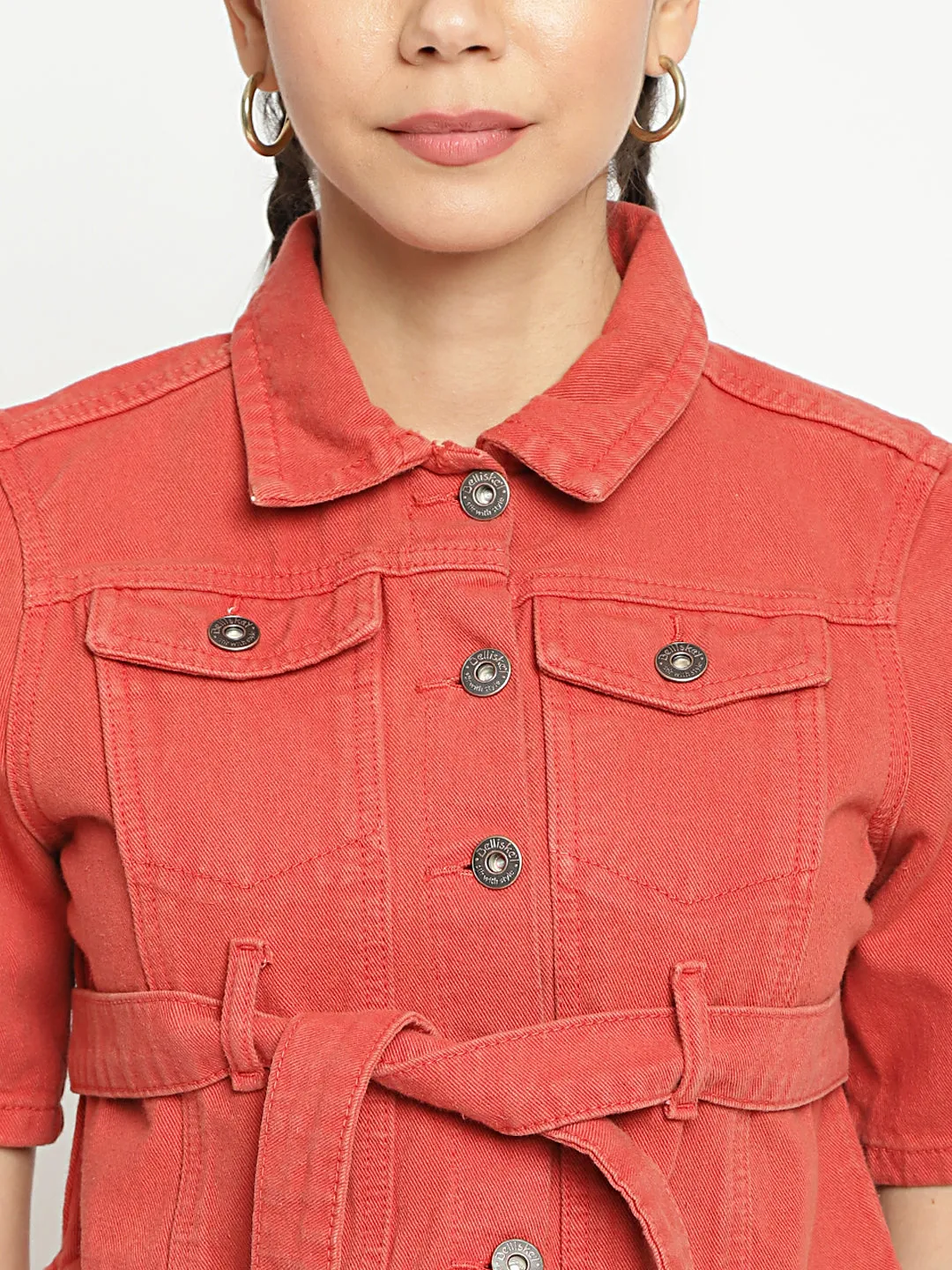 Cropped Denim Jacket With Belt