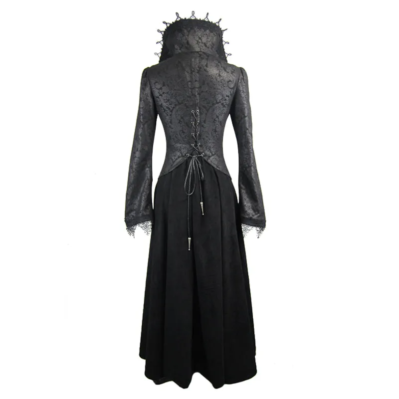 CT07301 Black floral dark pattern embroidered women dress coat