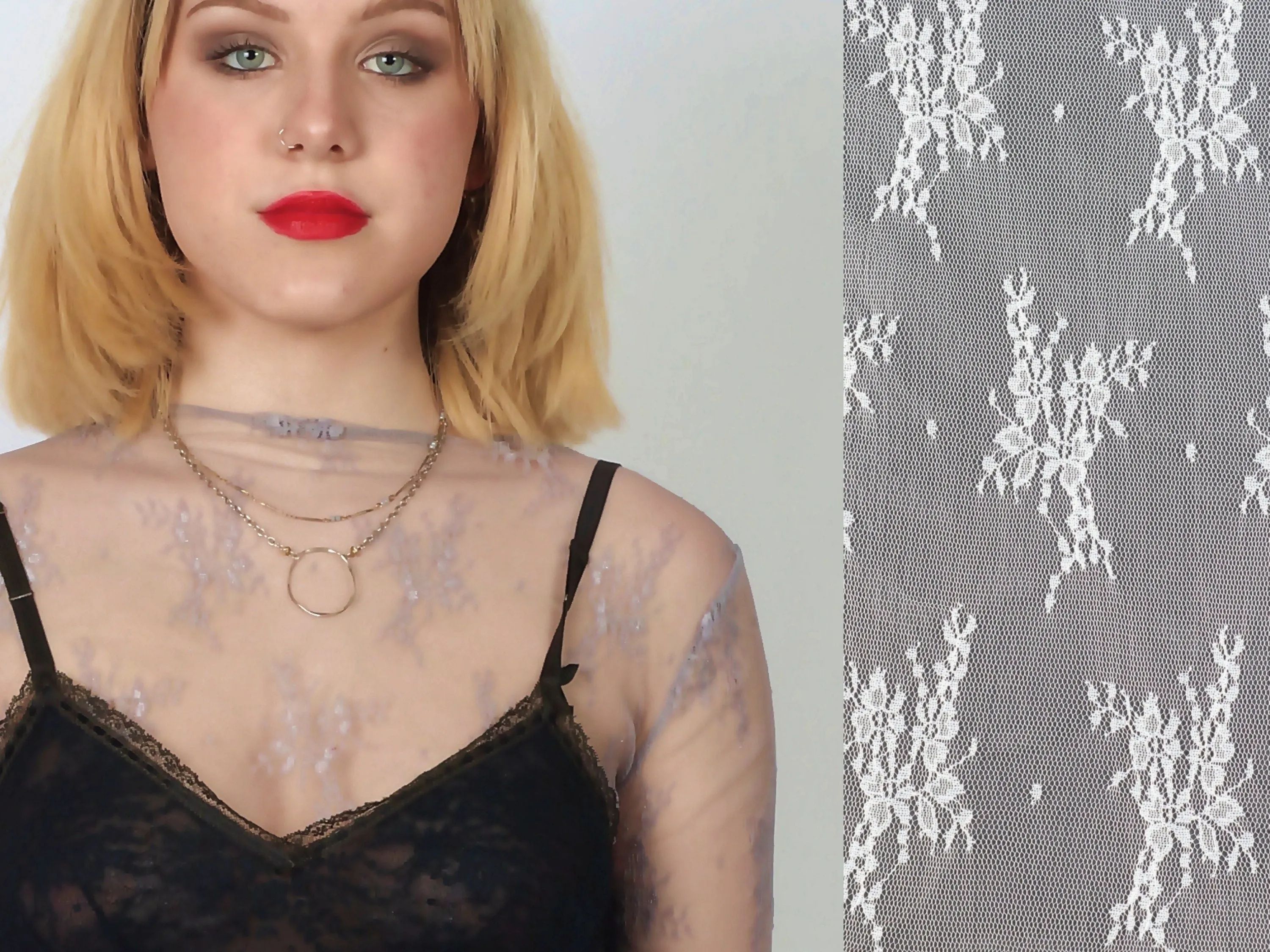 Delicate Lace Silver Grey Sheer Stretchy Layering Top