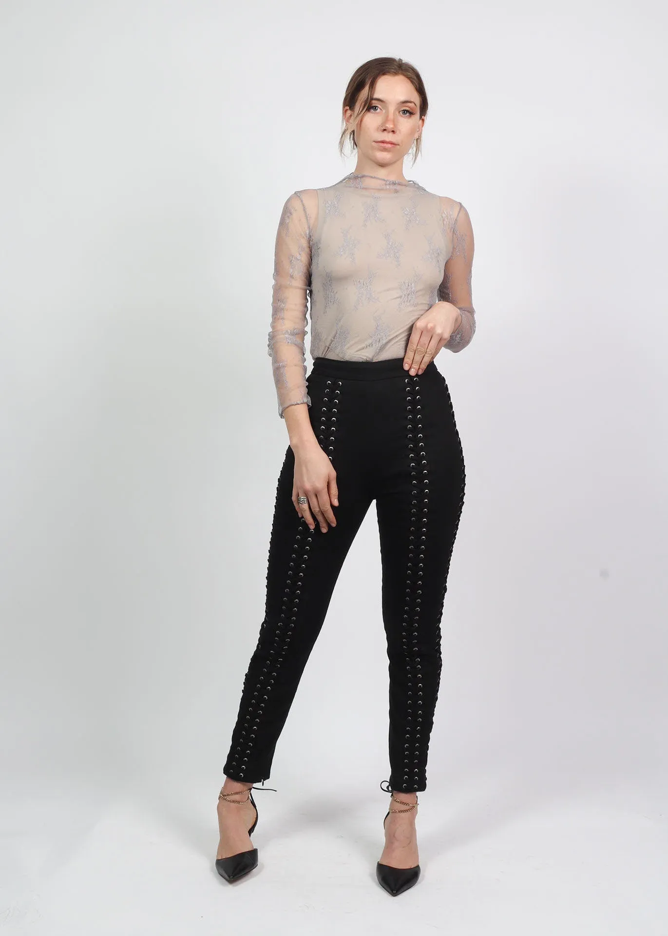 Delicate Lace Silver Grey Sheer Stretchy Layering Top