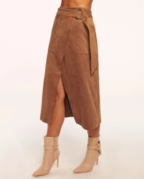 Delphia Faux Suede Midi Skirt | Saddle