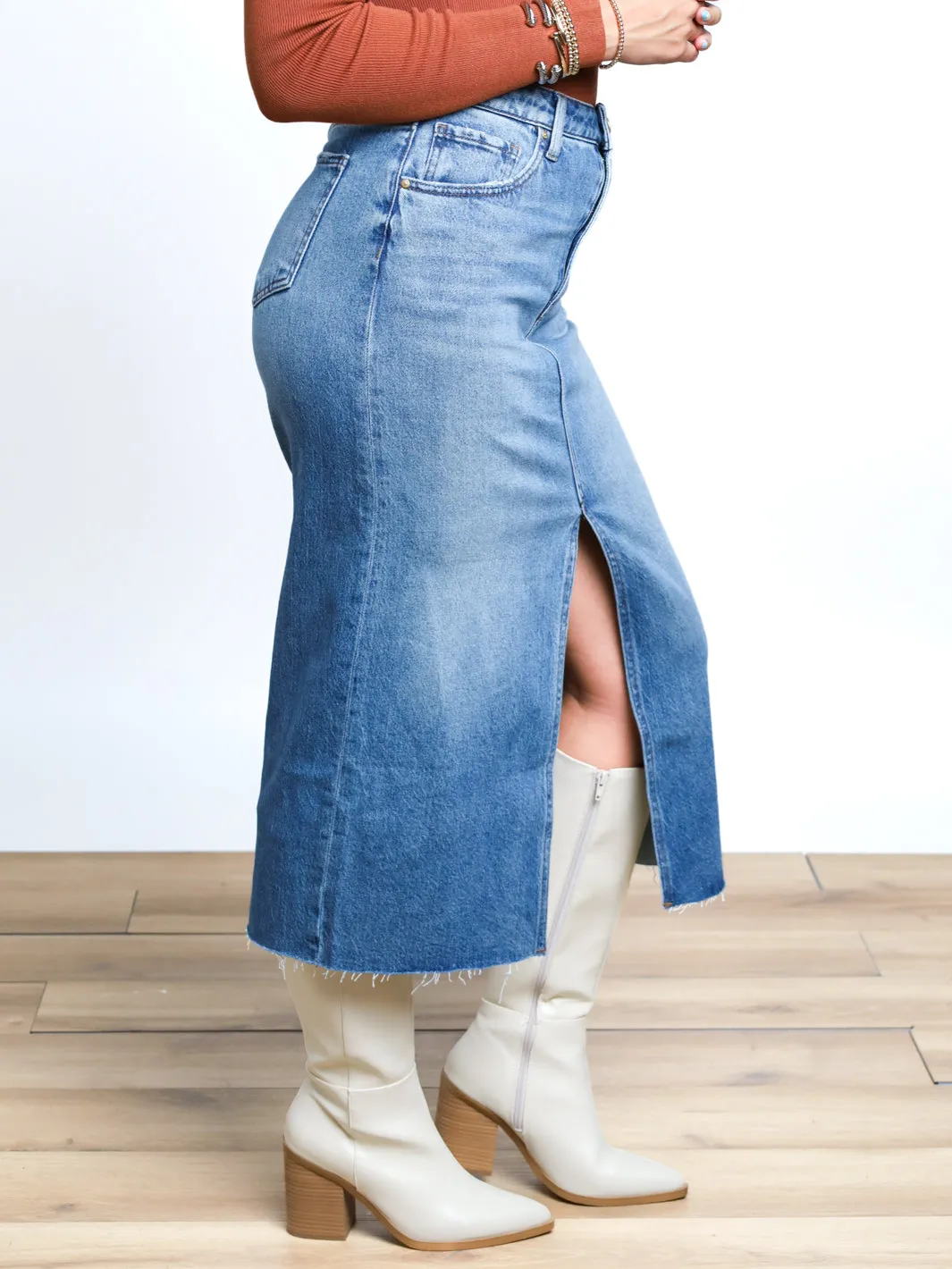 Done Deal Front Slit A-Line Midi Skirt