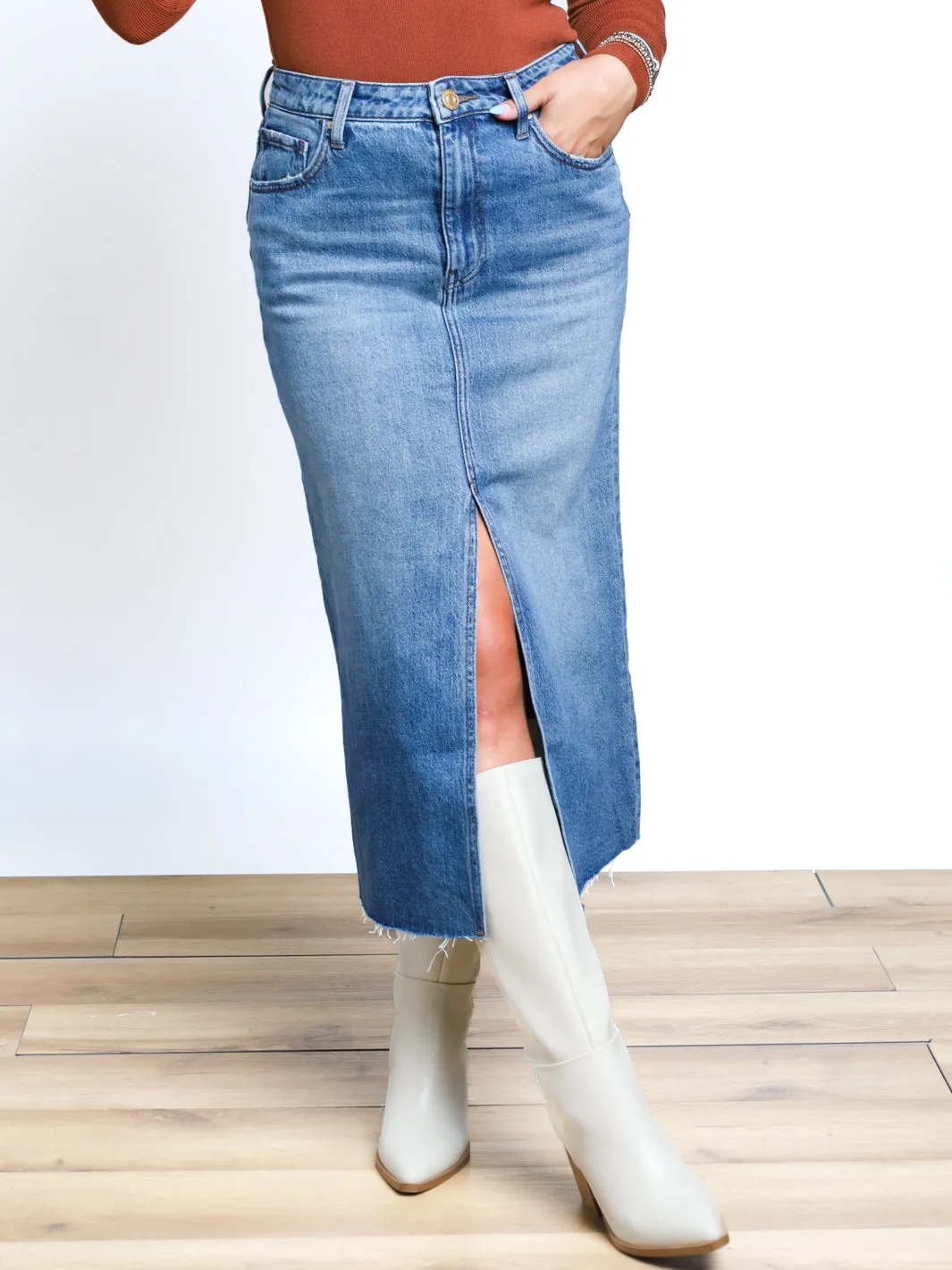 Done Deal Front Slit A-Line Midi Skirt