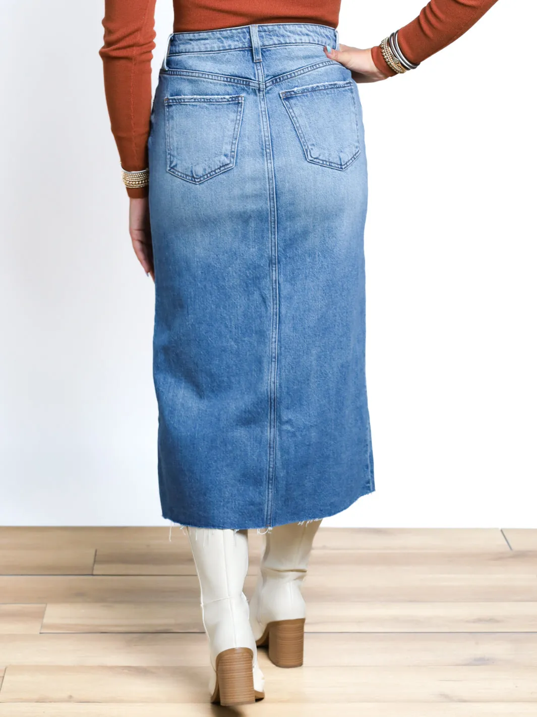 Done Deal Front Slit A-Line Midi Skirt
