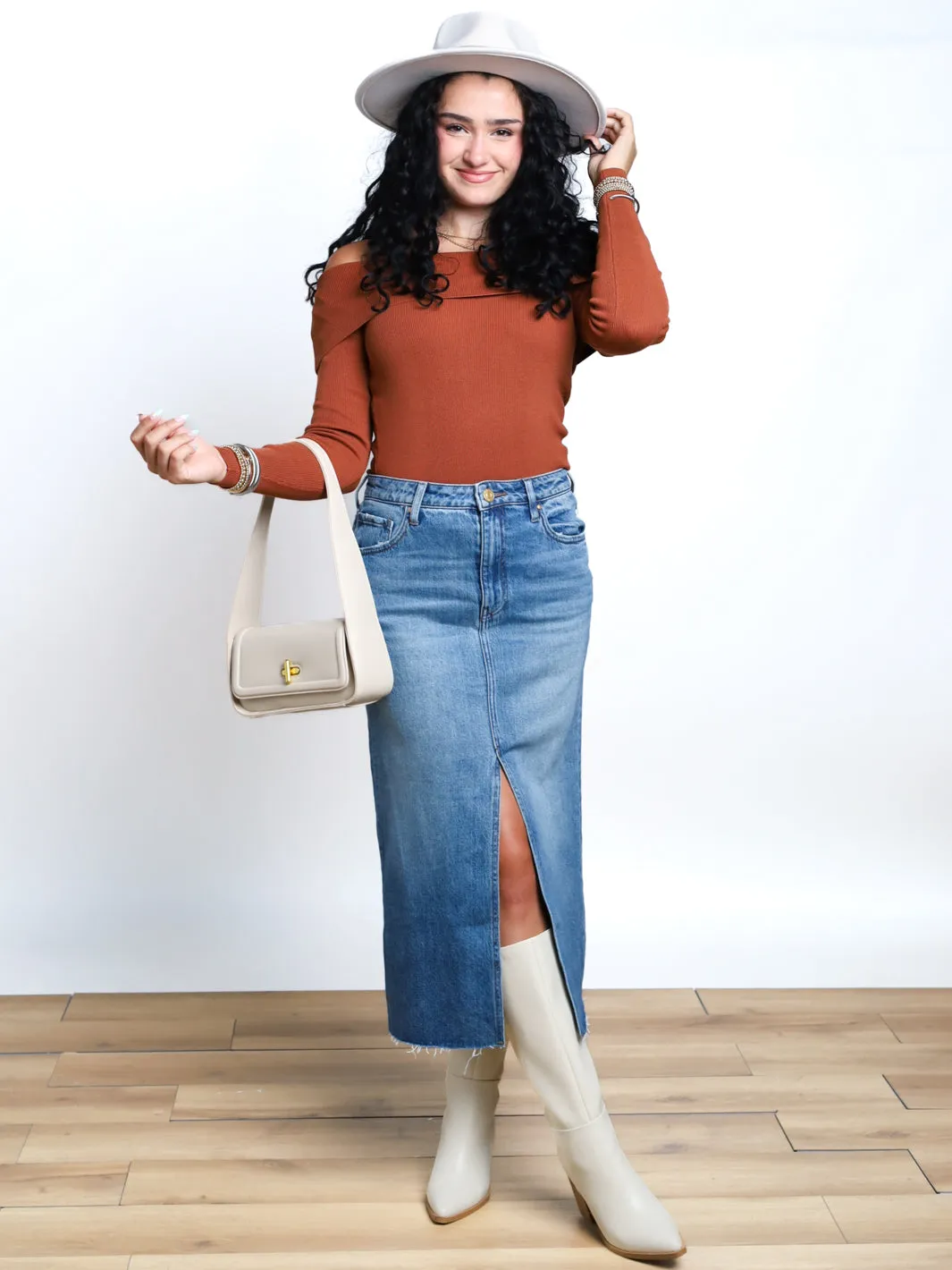 Done Deal Front Slit A-Line Midi Skirt
