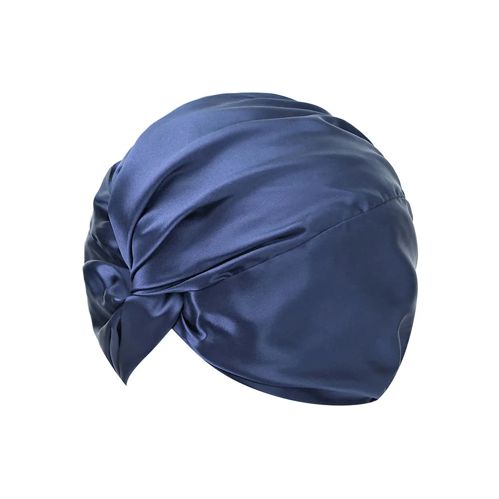 Double Layer Silk Bonnet - Navy Blue