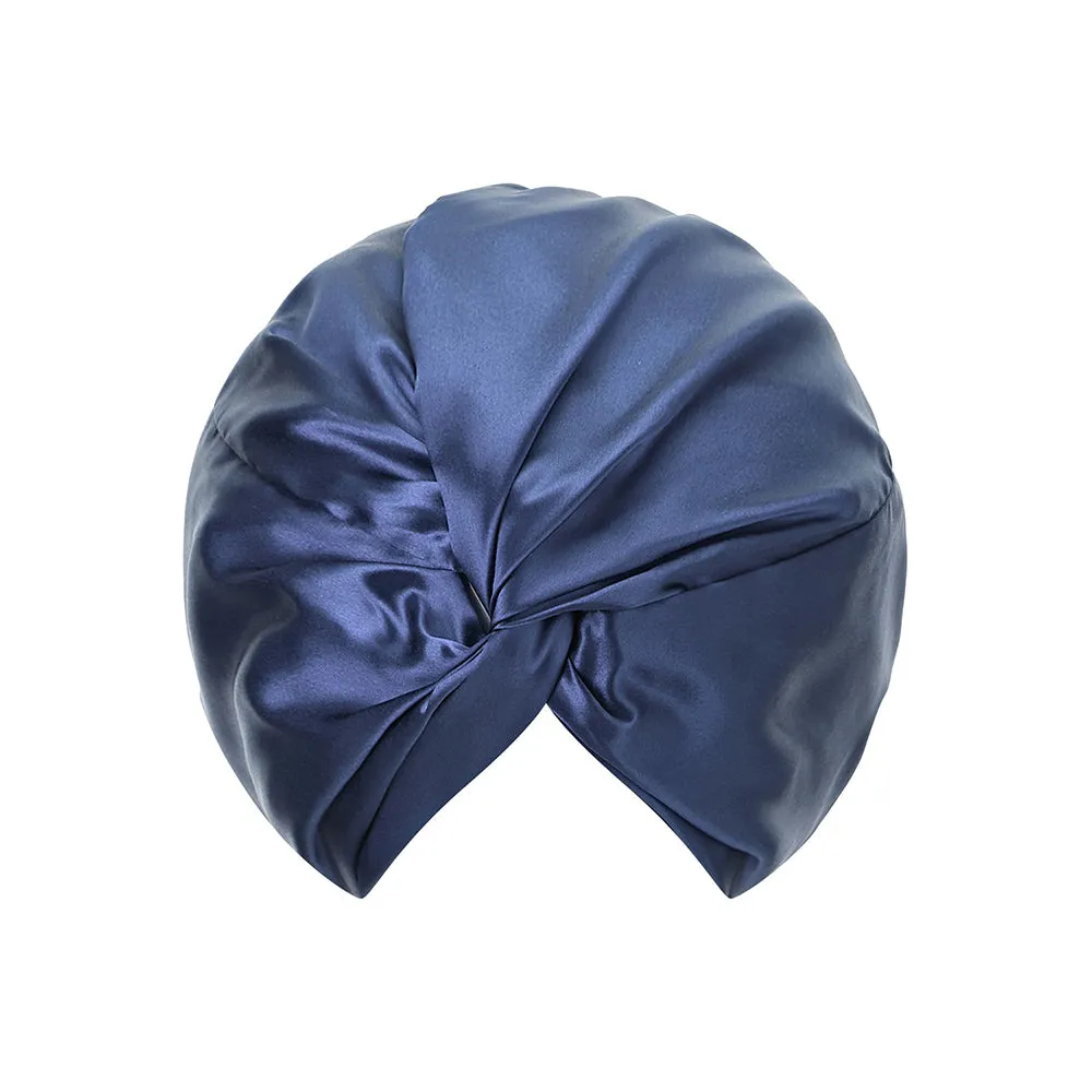 Double Layer Silk Bonnet - Navy Blue